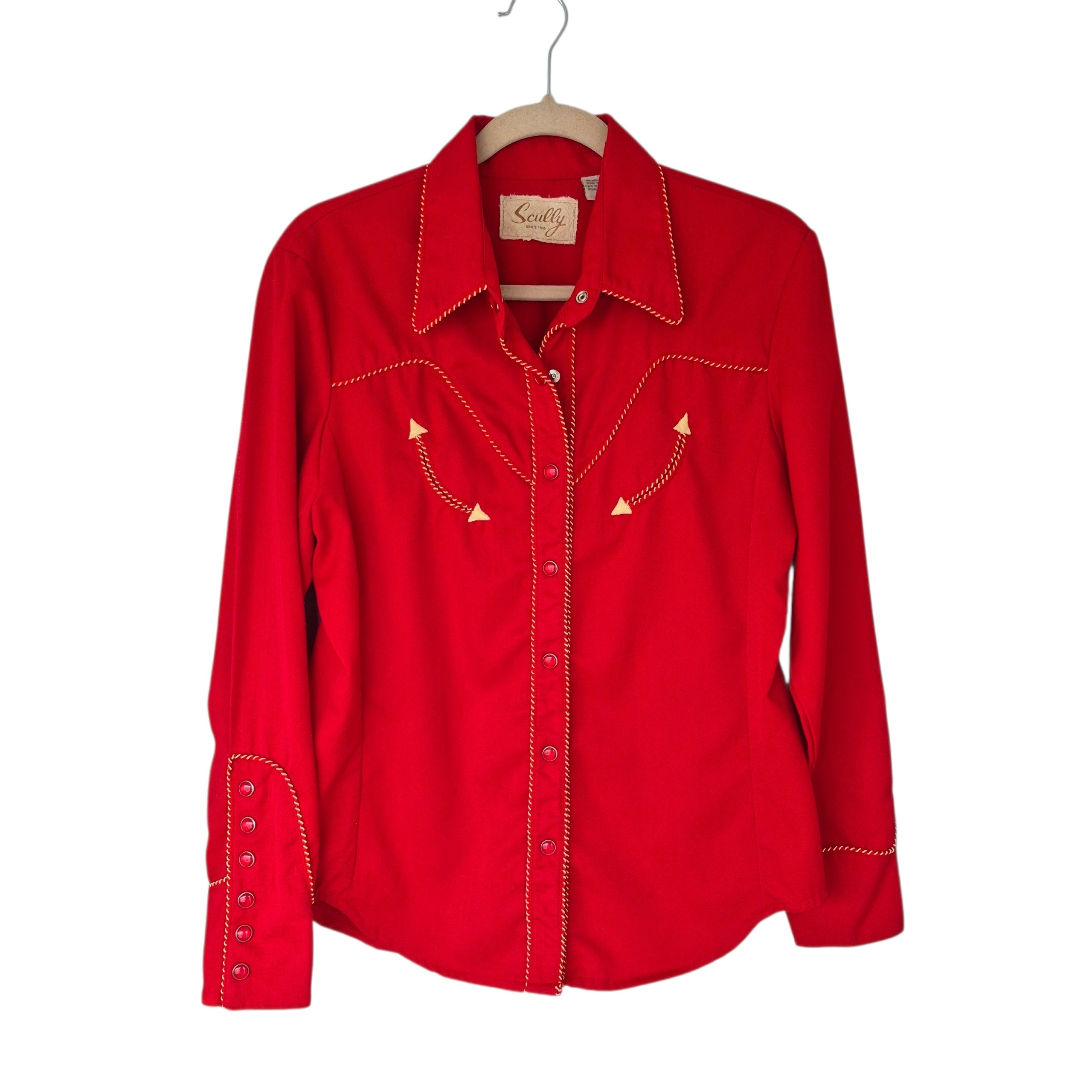 Scully Western Long Sleeve Shirt Red With Cream Rope Embroidery